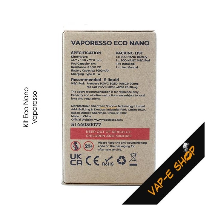 Caractéristiques Kit Eco Nano Vaporesso