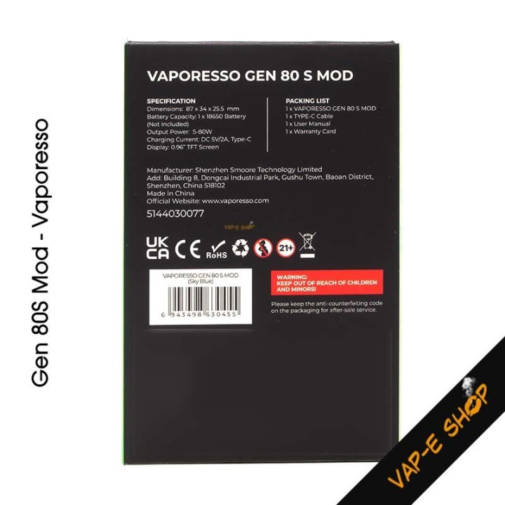 Box Gen 80S Mod Vaporesso - Cigarette électronique pas cher à Genève