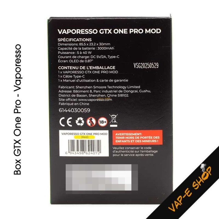 Box GTX One Pro par Vaporesso, 40 Watts, batterie intégrée 3000mAh