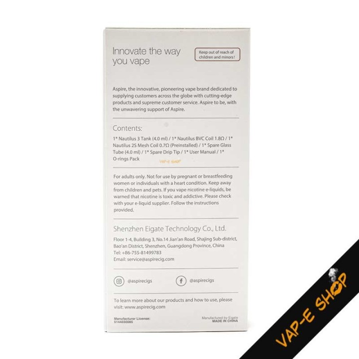 Caractéristiques clearomiseur Nautilus 3 Aspire