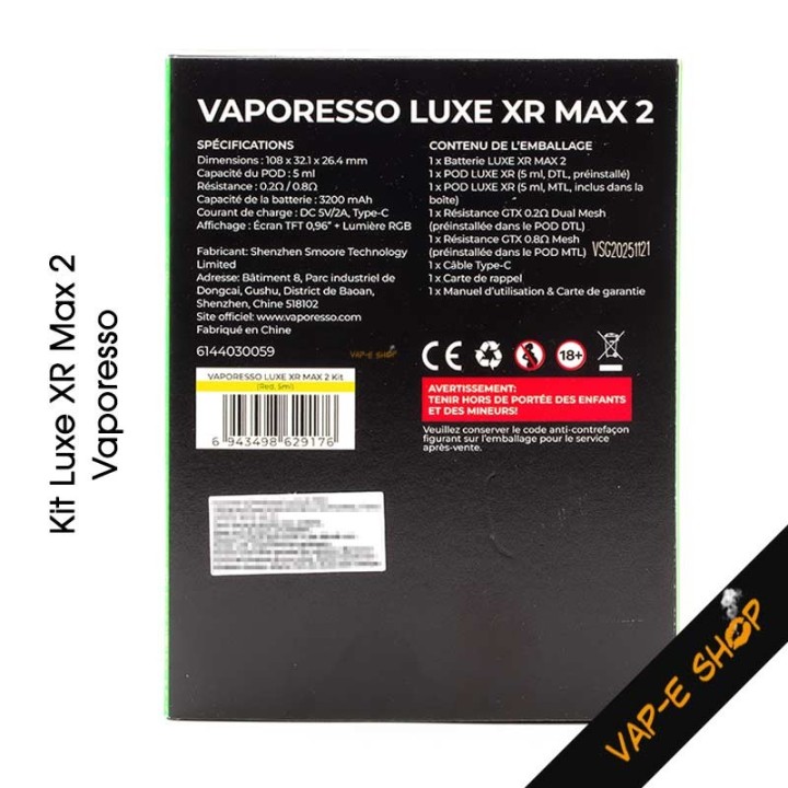 Caractéristiques du Kit Luxe XR Max 2 par Vaporesso