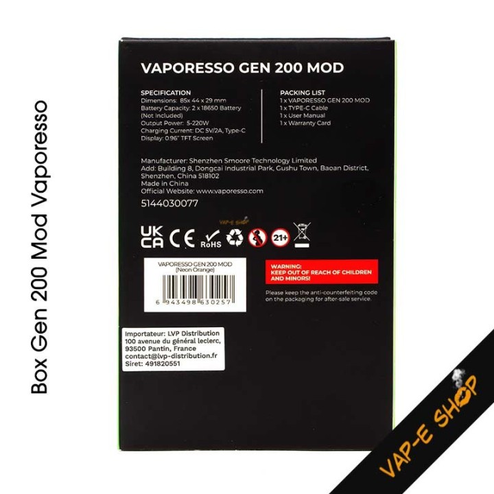 Box Gen 200 Mod Vaporesso Cigarette électronique 220W
