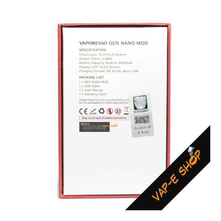 Caractéristiques Box Gen Nano - Vaporesso